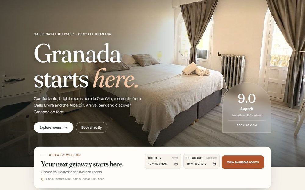 Web de Itinere Rooms con buscador de fechas y disponibilidad